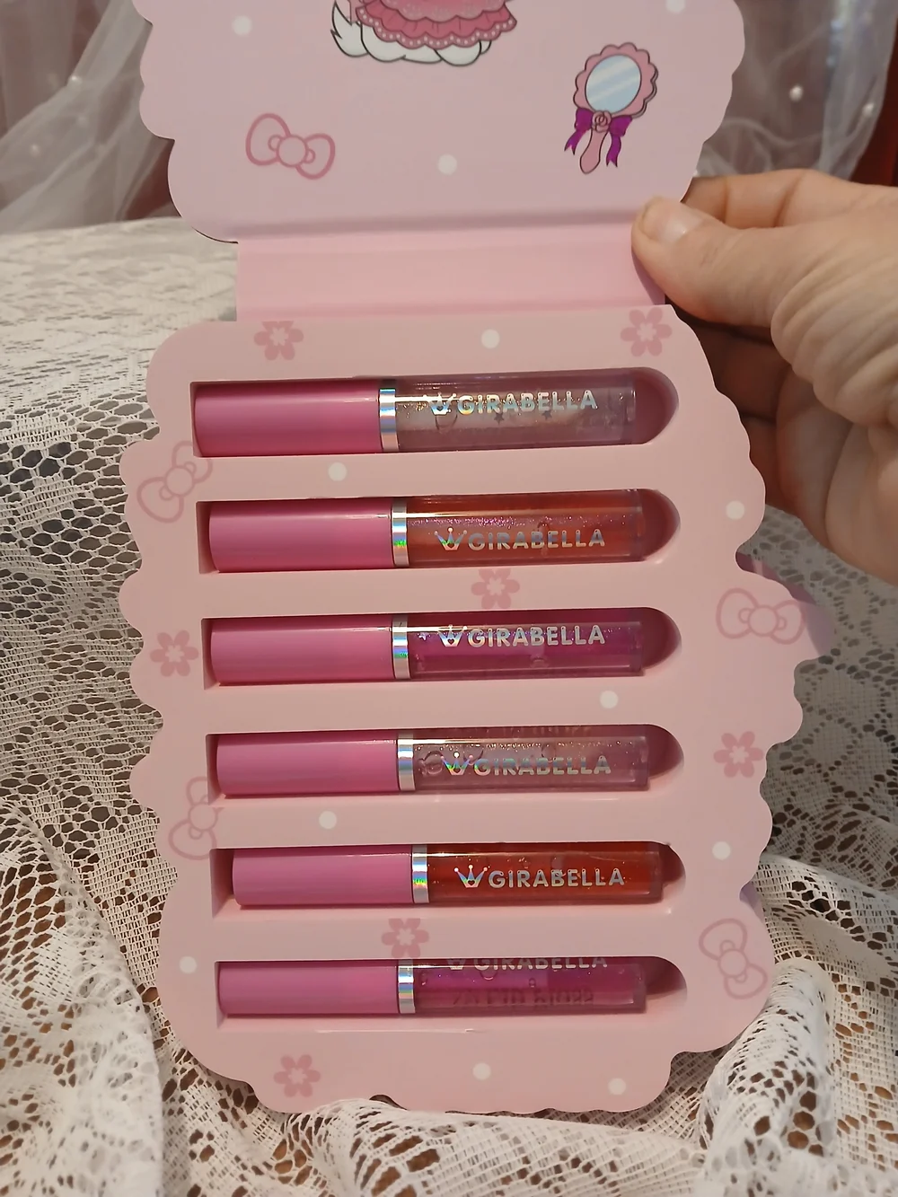GIRABELLA Lip Gloss Set OF 6 with Cute Kitty Graphic